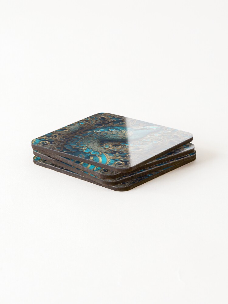 Thumbnail 4 of 5, Coasters (Set of 4), Jeweled peacock pattern designed and sold by Rothnaric.