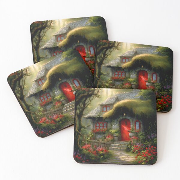 Item preview, Red door fantasy elven cottage designed and sold by Red Witch Art.