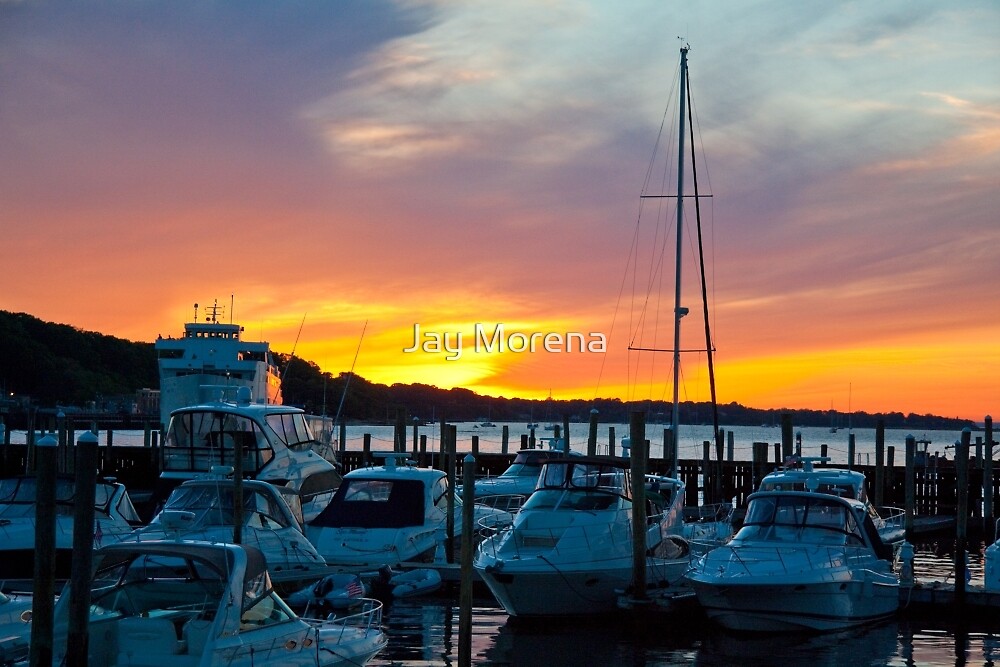 "Port Jefferson Ferry departing at Sunset Long Island NY" by Jay Morena