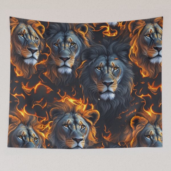Aperçu de l'œuvre Lion heads in flames pattern créée et vendue par Rothnaric.