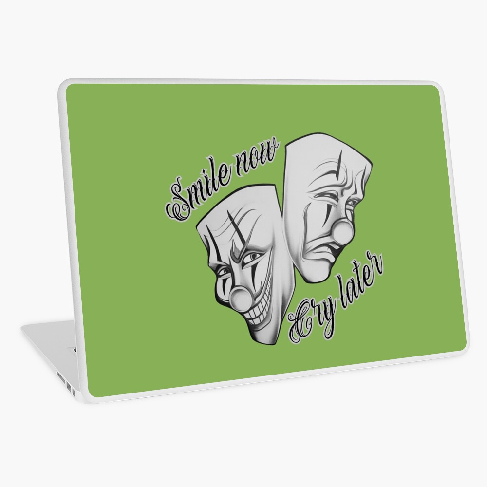 Laugh now, cry later: Contrasting clown masks, one laughing and the other  sad. Tattoo style. | Sticker