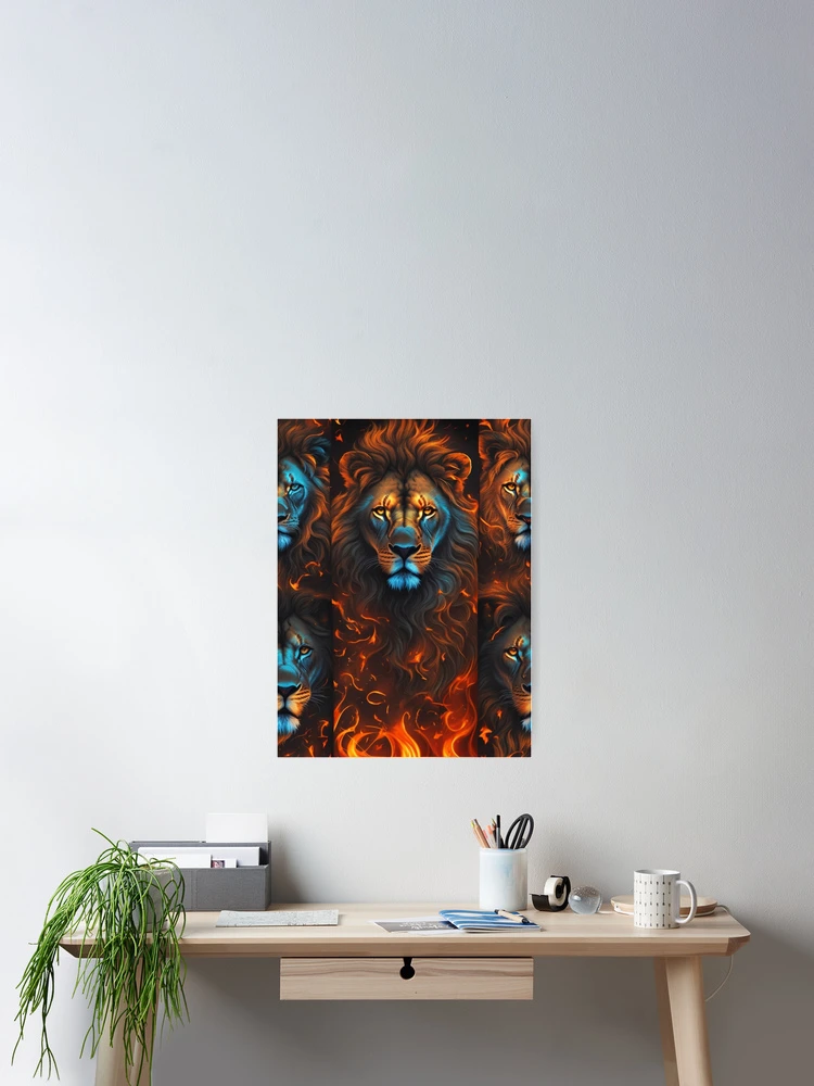 Aperçu 2 sur 3. Poster avec l'œuvre Flames pattern with lion heads créée et vendue par Rothnaric.
