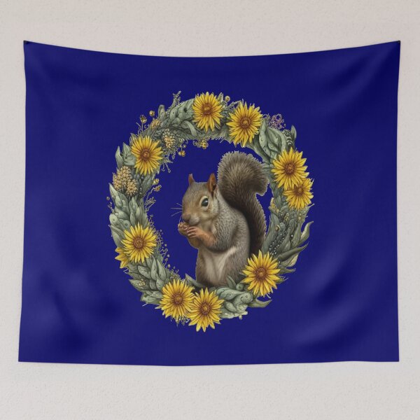 Item preview, Gray Squirrel With Yellow Flower Wreath Kentucky State Tattoo Art designed and sold by taiche.