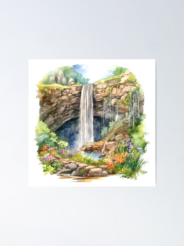 Picturesque Waterfall Clipart, Scenic Beauty, Captivating