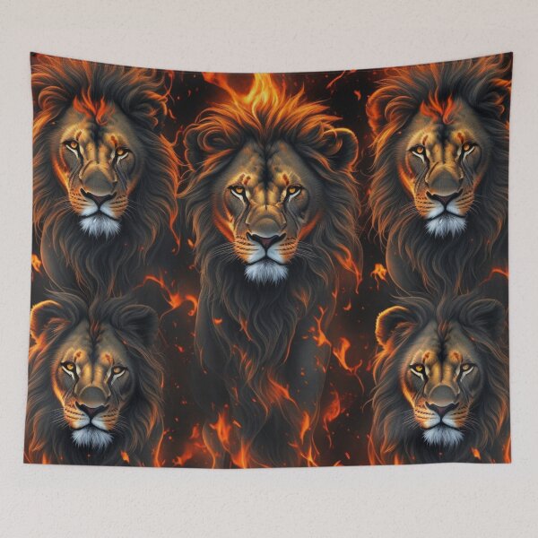 Aperçu de l'œuvre Pattern of a few lions walking through flames créée et vendue par Rothnaric.