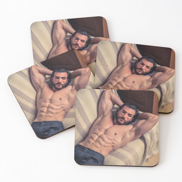 Item preview, Handsome shirtless muscular young man at home laying on couch, an expression of tranquility, looking at camera, in a health and fitness concept designed and sold by Mercurius-M.