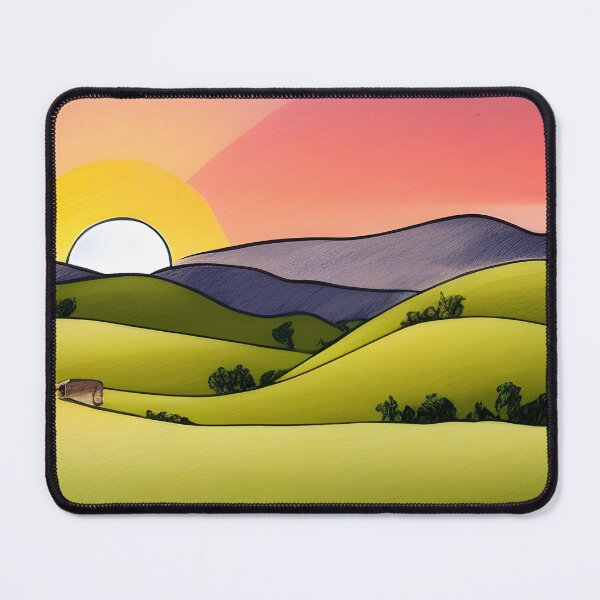 Item preview, Bright illustration of colorful countryside landscape in sunset time designed and sold by Mercurius-M.