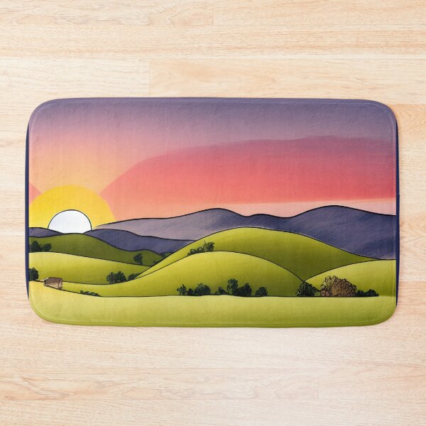 Item preview, Bright illustration of colorful countryside landscape in sunset time designed and sold by Mercurius-M.