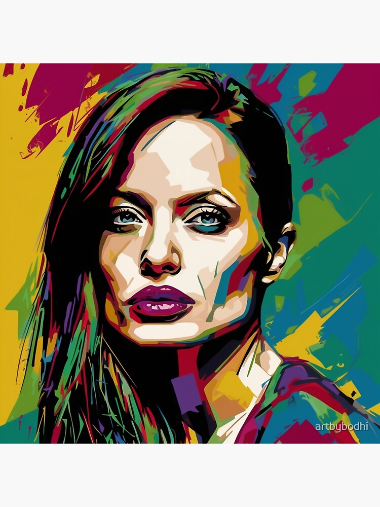 Angelina Jolie pop art painting, celebrity portrait, woman