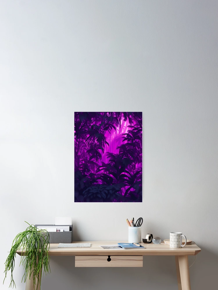 Aperçu 2 sur 3. Poster avec l'œuvre Jungle landscape pattern filled with purple light créée et vendue par Rothnaric.