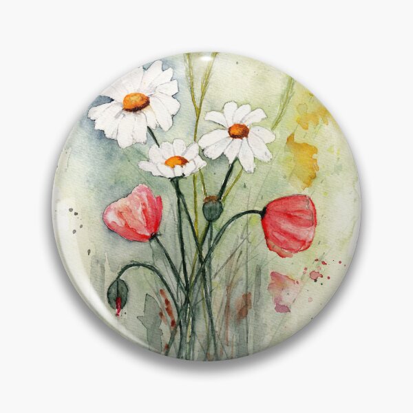 Aperçu de l'œuvre Prairie sauvage avec marguerites et coquelicots, aquarelle créée et vendue par Cacatuart.