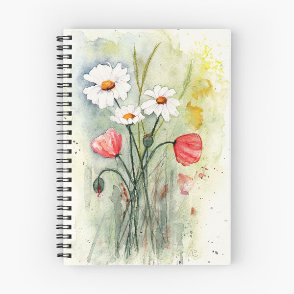 Item preview, Wild meadow with daisies and poppies, watercolor painting designed and sold by Cacatuart.