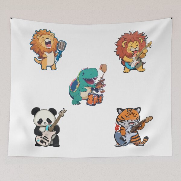 Item preview, The Wild Notes, an animal's rock and roll band. Kawaii art designed and sold by The Animal Stuff.