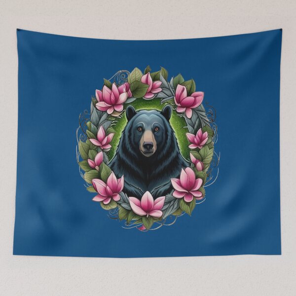 Item preview, Black Bear With Magnolia Wreath Louisiana State Tattoo Art designed and sold by taiche.