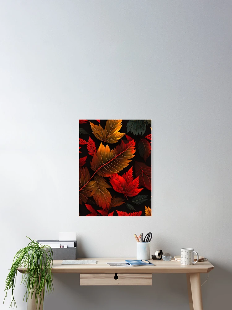 Aperçu 2 sur 3. Poster avec l'œuvre Orange and red autumn leaves pattern créée et vendue par Rothnaric.