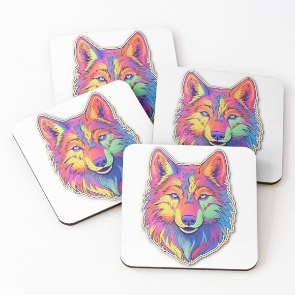 Item preview, vaporwave rainbow vector wolf designed and sold by timberwolf250.