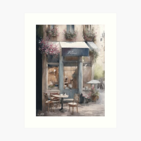 Vintage Small Cafe in Paris | Aesthetic Watercolor Cityscape Art Print