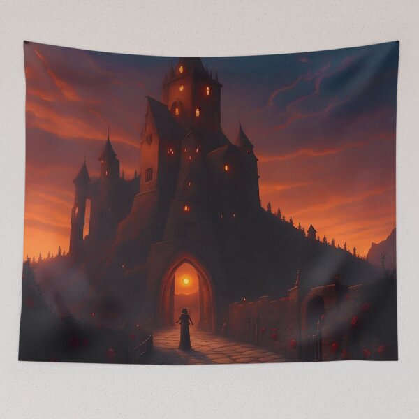 Item preview, Dark Mysterious Stone Tower at Sunset Fantasy designed and sold by allhistory.