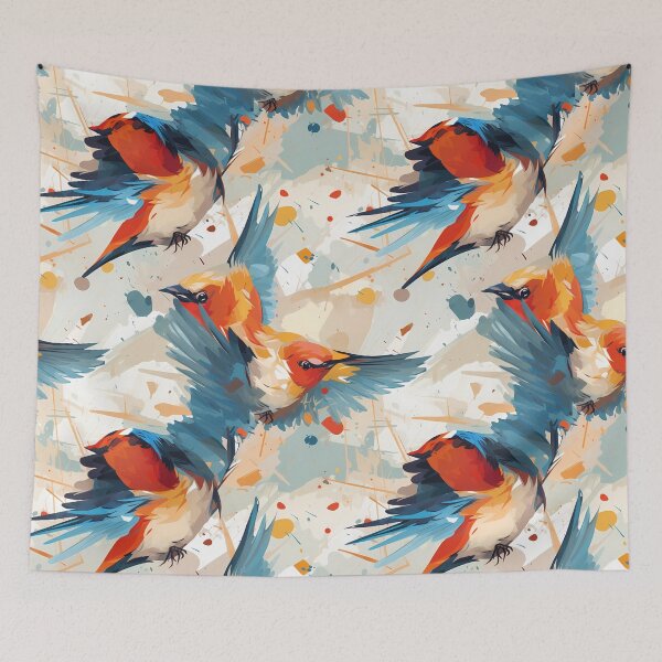 Item preview, Wild Birds Pattern 1, minimalist pastel woodpeckers in flight, sudden rush, casual panic, it's going to be okay, blue, pink, green, beige, ornithology and nature. designed and sold by FoxRobinRabbit.