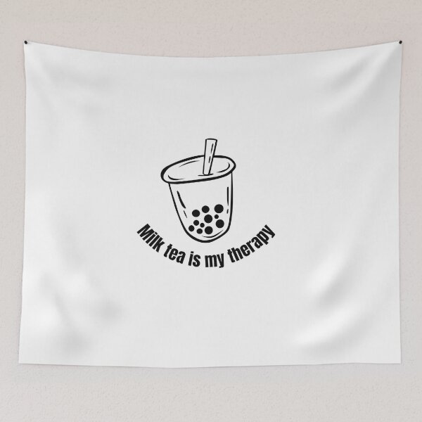 Item preview, Milk tea is my therapy Black and White Funny Sarcastic Quote meme  designed and sold by Mindlimes.