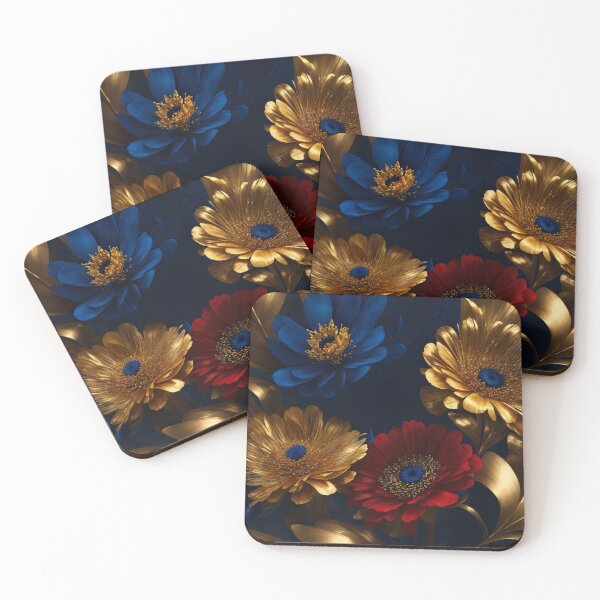 Artikelvorschau, Böhmische Vintage Luxusblumen | Moderne Blumen Boho golden rot und blau Garten Oase entworfen und verkauft von Bored Elon.