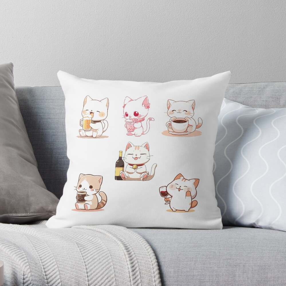 ClearloveWL Home Textile Cyan Cute Cat Cat Cover Pillowcase Drinks