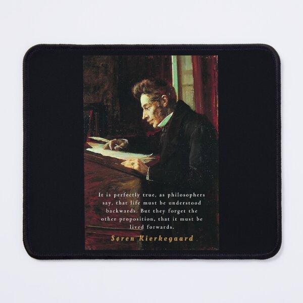 Item preview, Søren Kierkegaard portrait and quote: It is perfectly true, as the philosophers say, that life must be understood backwards... designed and sold by artbleed.