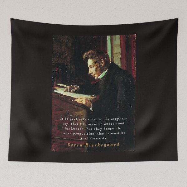 Item preview, Søren Kierkegaard portrait and quote: It is perfectly true, as the philosophers say, that life must be understood backwards... designed and sold by artbleed.