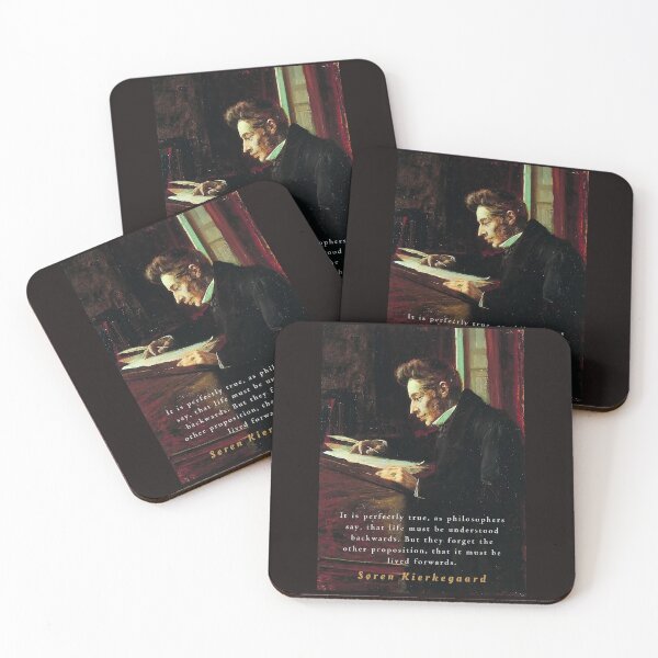 Item preview, Søren Kierkegaard portrait and quote: It is perfectly true, as the philosophers say, that life must be understood backwards... designed and sold by artbleed.