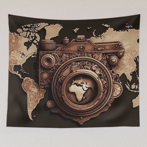 Item preview, World Map Vintage Through Camera designed and sold by Map4U.