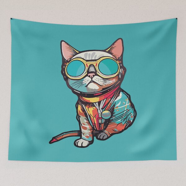 Item preview, Futuristic Multicolor Cats #4 hungry cat designed and sold by SOVISART.