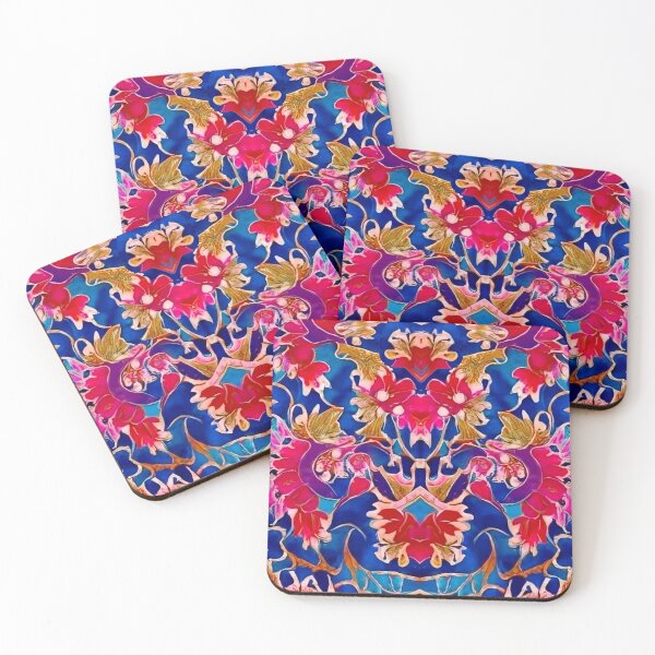 Item preview, Brown And Red Flowers On Blue Batik Style-2 designed and sold by myrbpix.