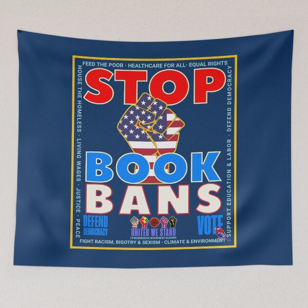 Item preview, PMD00937 Progressive Movement Designs patriotic American Stop Book Bans design shows you support democracy progressive goals for Progressives Democrats Independents Liberals designed and sold by ProgressiveLeft.