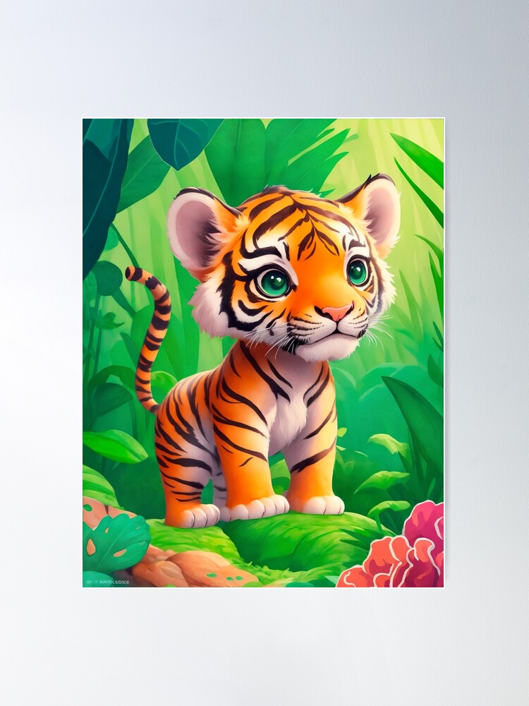 ADORABLE BABY TIGER CUB GLOSSY POSTER PICTURE BANNER bengal animals jungle  2290