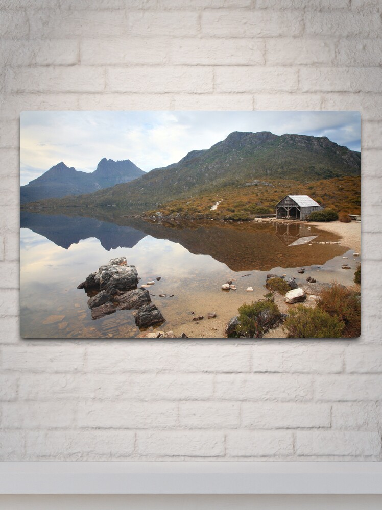 Metal Print, Boat Shed, Dove Lake, Cradle Mountain Nat. Park, Australia designed and sold by Michael Boniwell