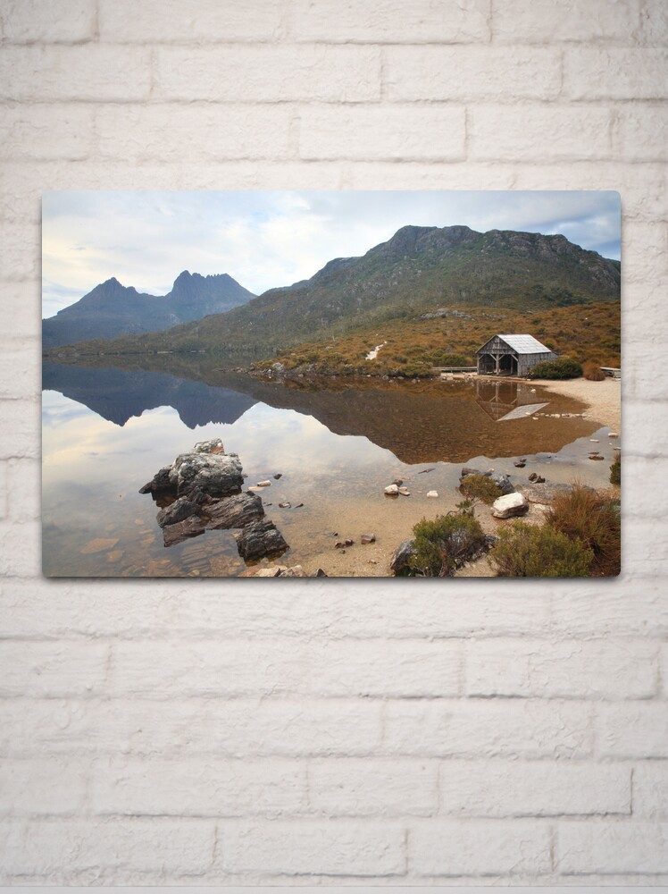 Metal Print, Boat Shed, Dove Lake, Cradle Mountain Nat. Park, Australia designed and sold by Michael Boniwell
