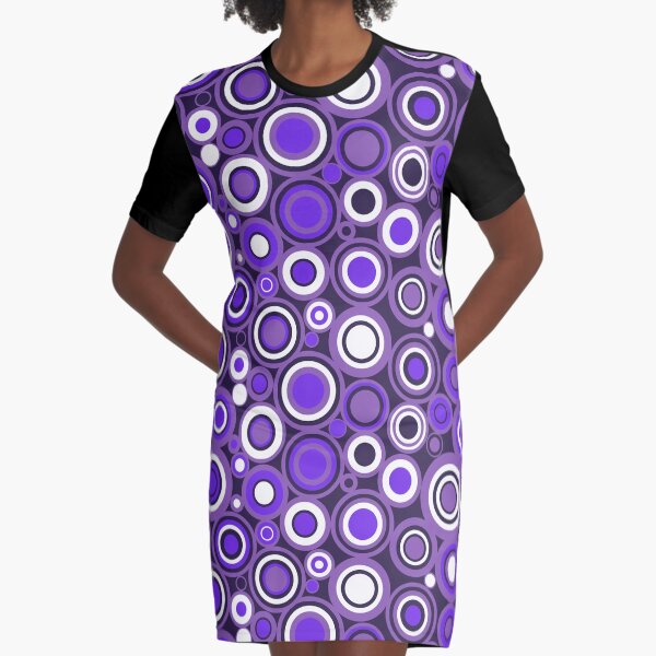 Ultra Violet, Purple and White Circle Retro Pattern Graphic T-Shirt Dress