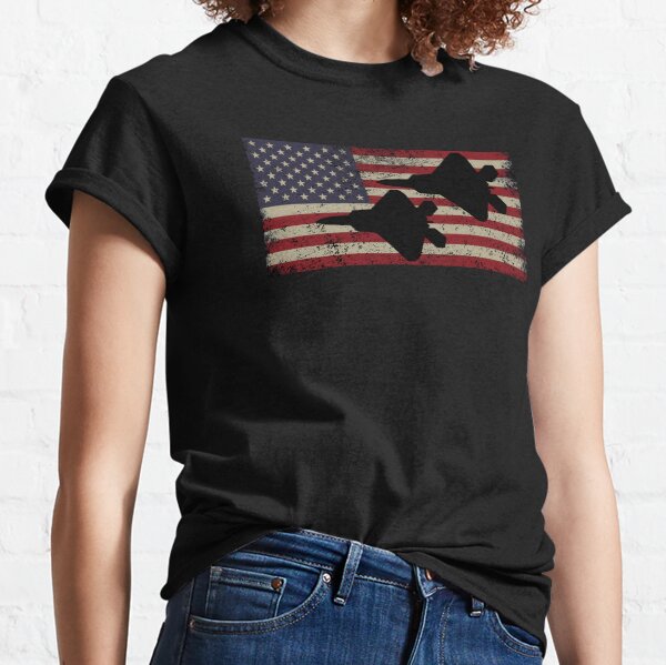 F22 Raptor Stealth Fighter Plane Vintage Distressed American Flag Classic T-Shirt