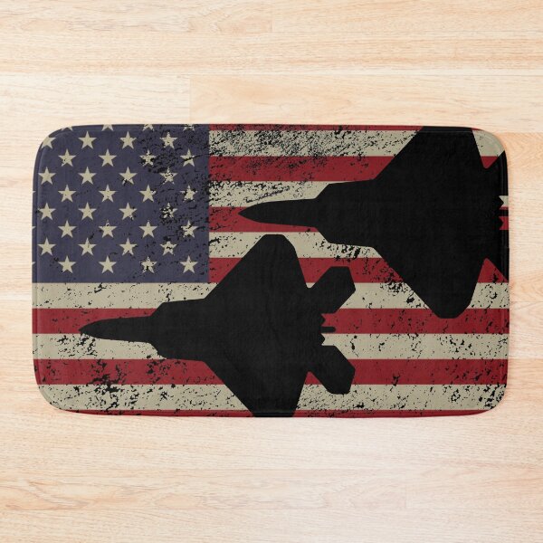 Item preview, F22 Raptor Stealth Fighter Plane Vintage Distressed American Flag designed and sold by MilitaryMart.