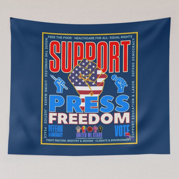 Item preview, PMD00942 Progressive Movement Designs patriotic American Support Press Freedom design shows you support democracy and progressive goals for Progressives Democrats Independents Liberals designed and sold by ProgressiveLeft.
