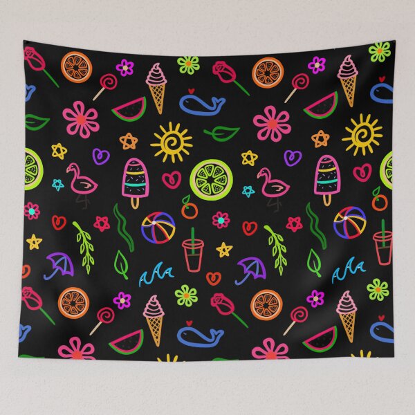 Item preview, Summer doodles pattern (black) designed and sold by Planetkaz.