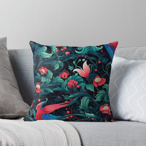 Artikelvorschau, Blumen-Fantasie-Design, rote und blaue Vögel, grüne und rote Blätter entworfen und verkauft von Counterbalance Dzigns.