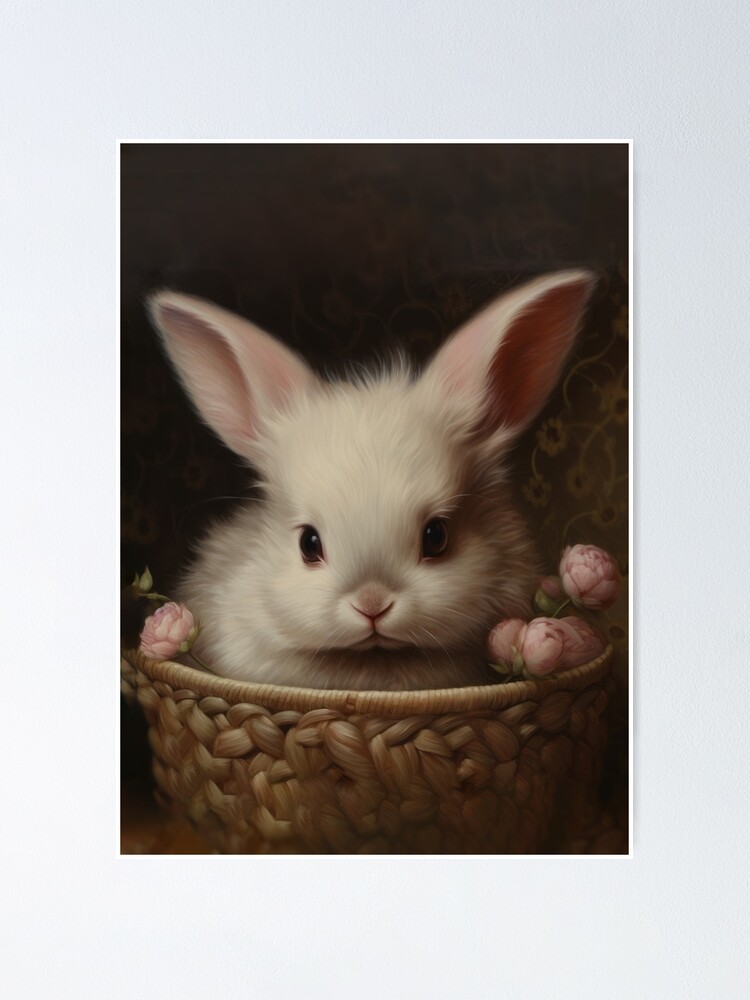 Cotton the Fluffy Bunny in a Basket Poster for Sale by JandJil