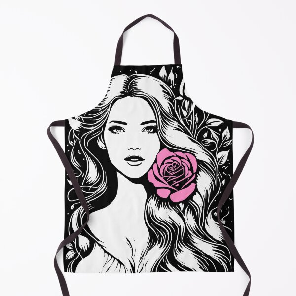 Item preview, Pretty Girl with Long Hair and Two Pink Roses Black and White  designed and sold by Shapes-Mania.