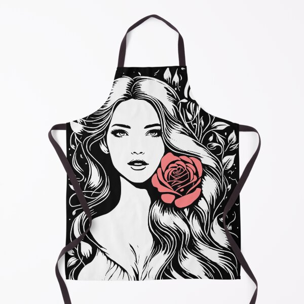 Item preview, Pretty Girl with Long Hair and Two Red Roses Black and White  designed and sold by Shapes-Mania.