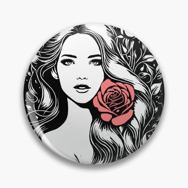 Item preview, Pretty Girl with Long Hair and Two Red Roses Black and White  designed and sold by Shapes-Mania.