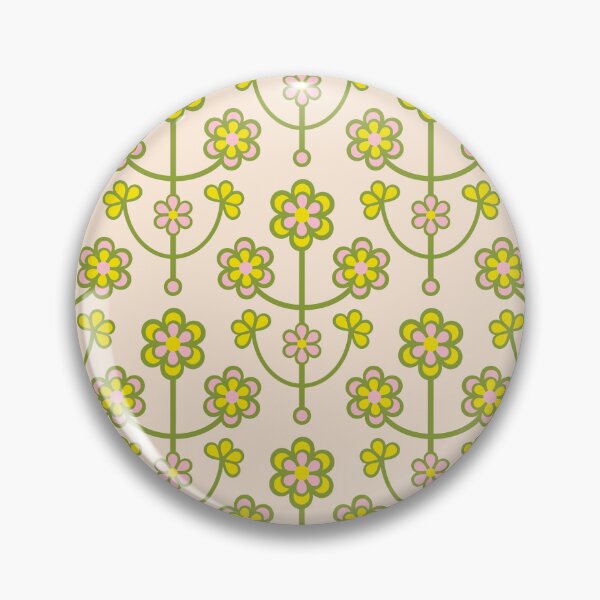 Item preview, DAISY CHAIN Folk Art Mid-Century Modern Scandi Floral ALL-OVER PATTERN With Flower Blossoms in Pink Yellow Green on Cream - UnBlink Studio by Jackie Tahara designed and sold by Jackie Tahara of UnBlink Studio.