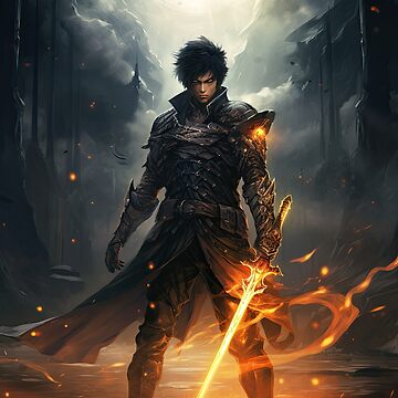 Artwork thumbnail, Male Anime Character Flaming Sword by Garret Bohl
