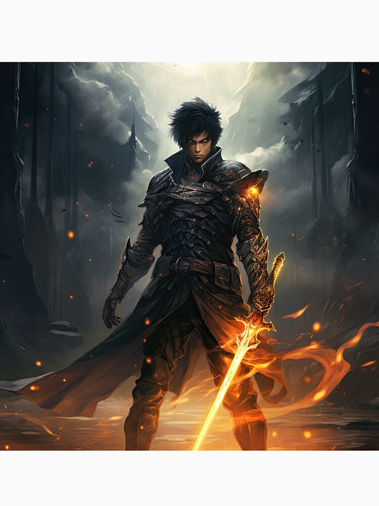 Thumbnail 7 of 7, Classic T-Shirt, Male Anime Character Flaming Sword designed and sold by Garret Bohl.