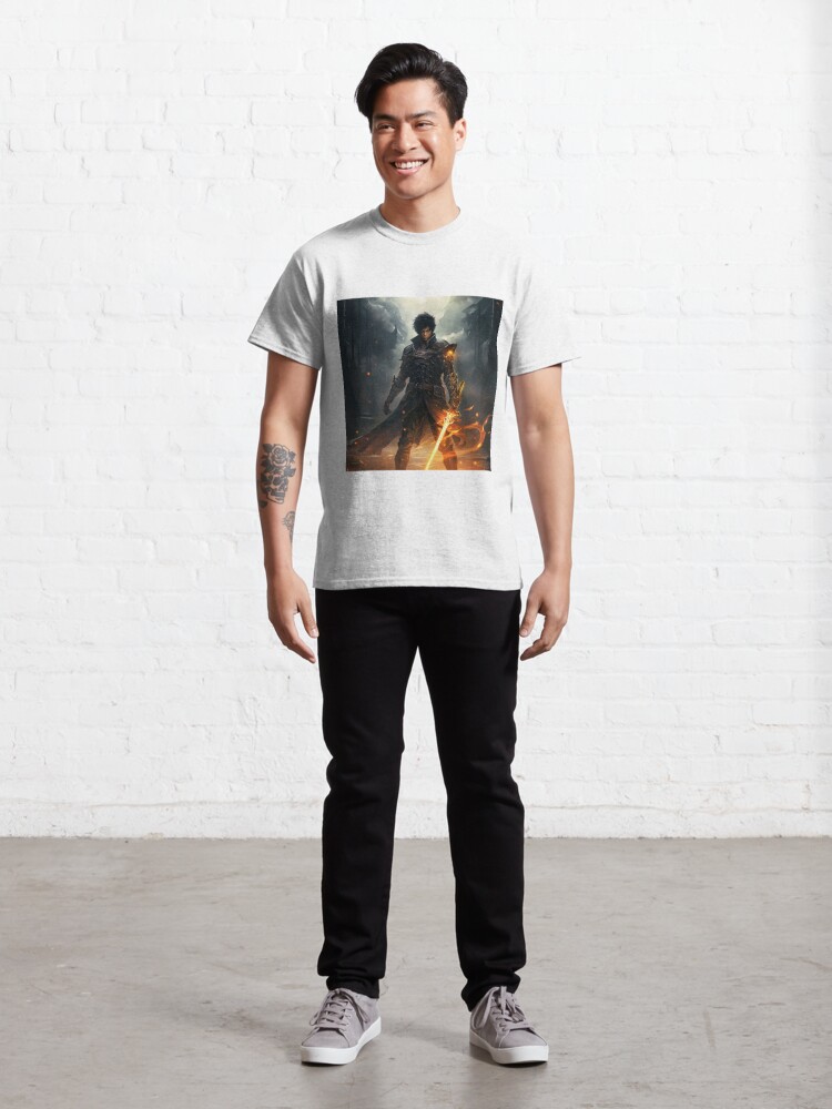 Thumbnail 3 of 7, Classic T-Shirt, Male Anime Character Flaming Sword designed and sold by Garret Bohl.